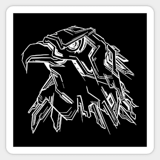 Badass Cyberpunk Eagle Mecha (white lineart) Sticker